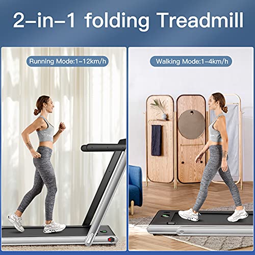 COSTWAY 2-in-1 Folding Treadmill with Bluetooth Speaker