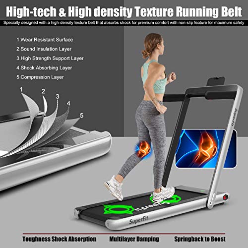 COSTWAY 2-in-1 Folding Treadmill with Bluetooth Speaker