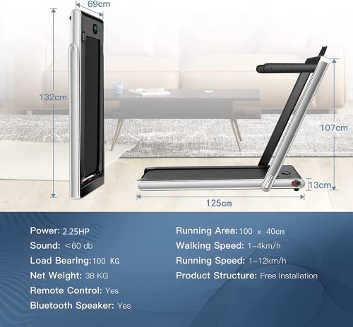 COSTWAY 2-in-1 Folding Treadmill with Bluetooth Speaker