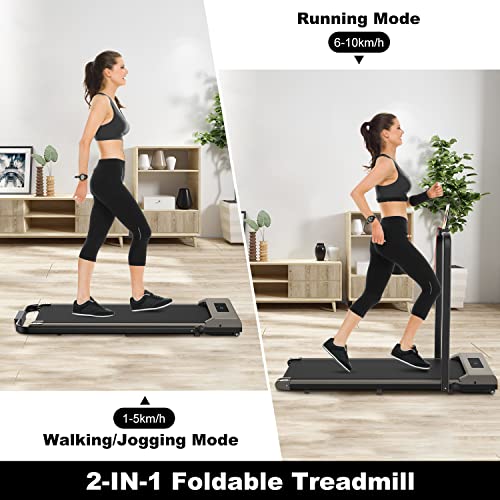 Foldable 2-in-1 Treadmill Walking Pad - LCD Display, Grey