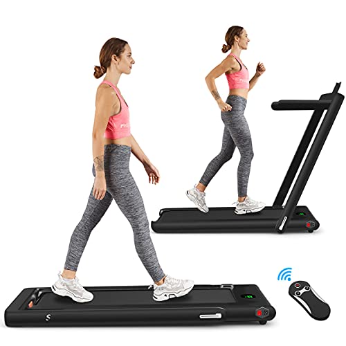 COSTWAY 2-in-1 Folding Treadmill, 2.25HP Motor, Bluetooth Speaker
