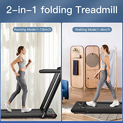 COSTWAY 2-in-1 Folding Treadmill, 2.25HP Motor, Bluetooth Speaker