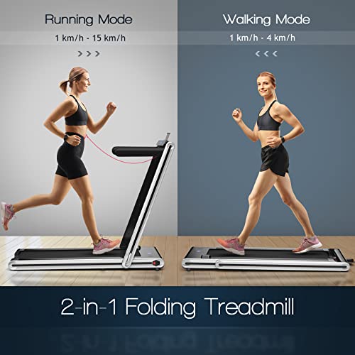 COSTWAY 2 in 1 Folding Treadmill, 2.25HP with Bluetooth