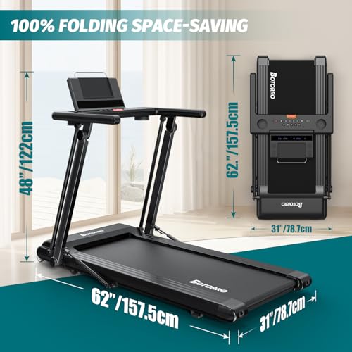 BOTORRO Foldable Treadmill: 1-9MPH / 2.5HP, LCD, Bluetooth