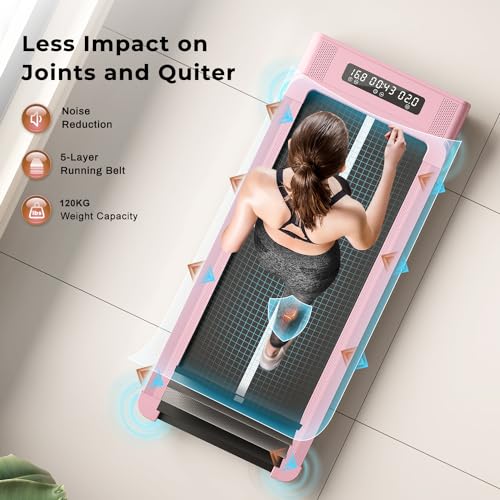 Portable Under Desk Treadmill with Bluetooth Speaker (Pink)