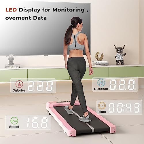 Portable Under Desk Treadmill with Bluetooth Speaker (Pink)