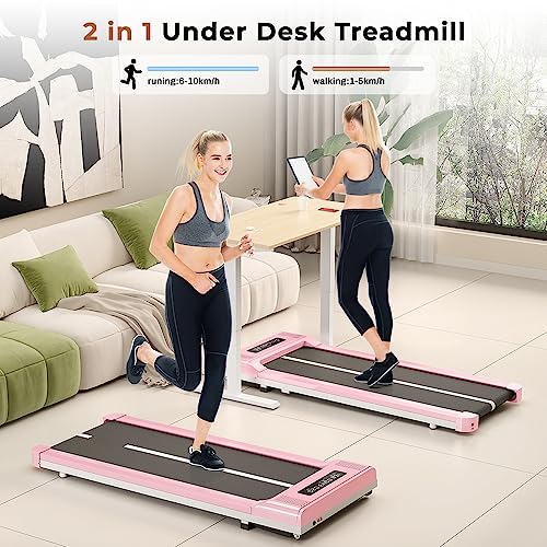 Portable Under Desk Treadmill with Bluetooth Speaker (Pink)