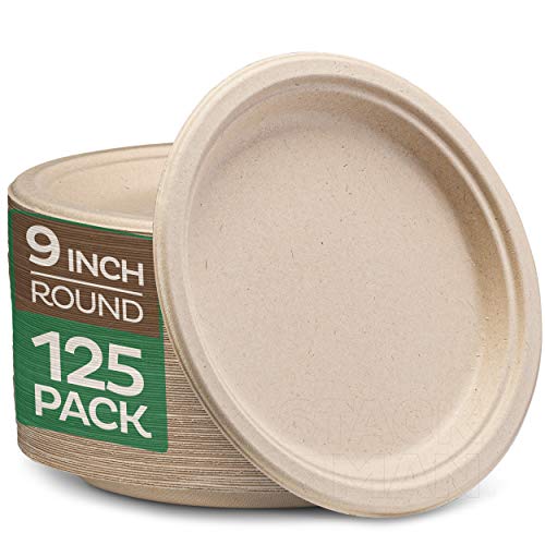 Eco-Friendly 9" Compostable Paper Plates (125-Pack)