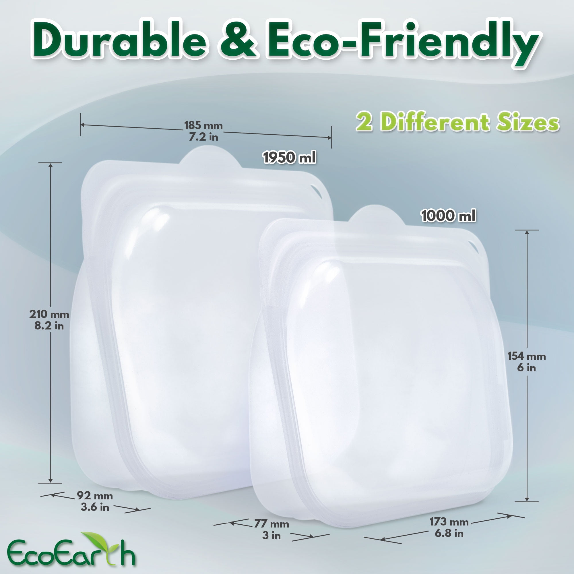 Reusable Eco-Silicone Food Storage Bags, Set of 5