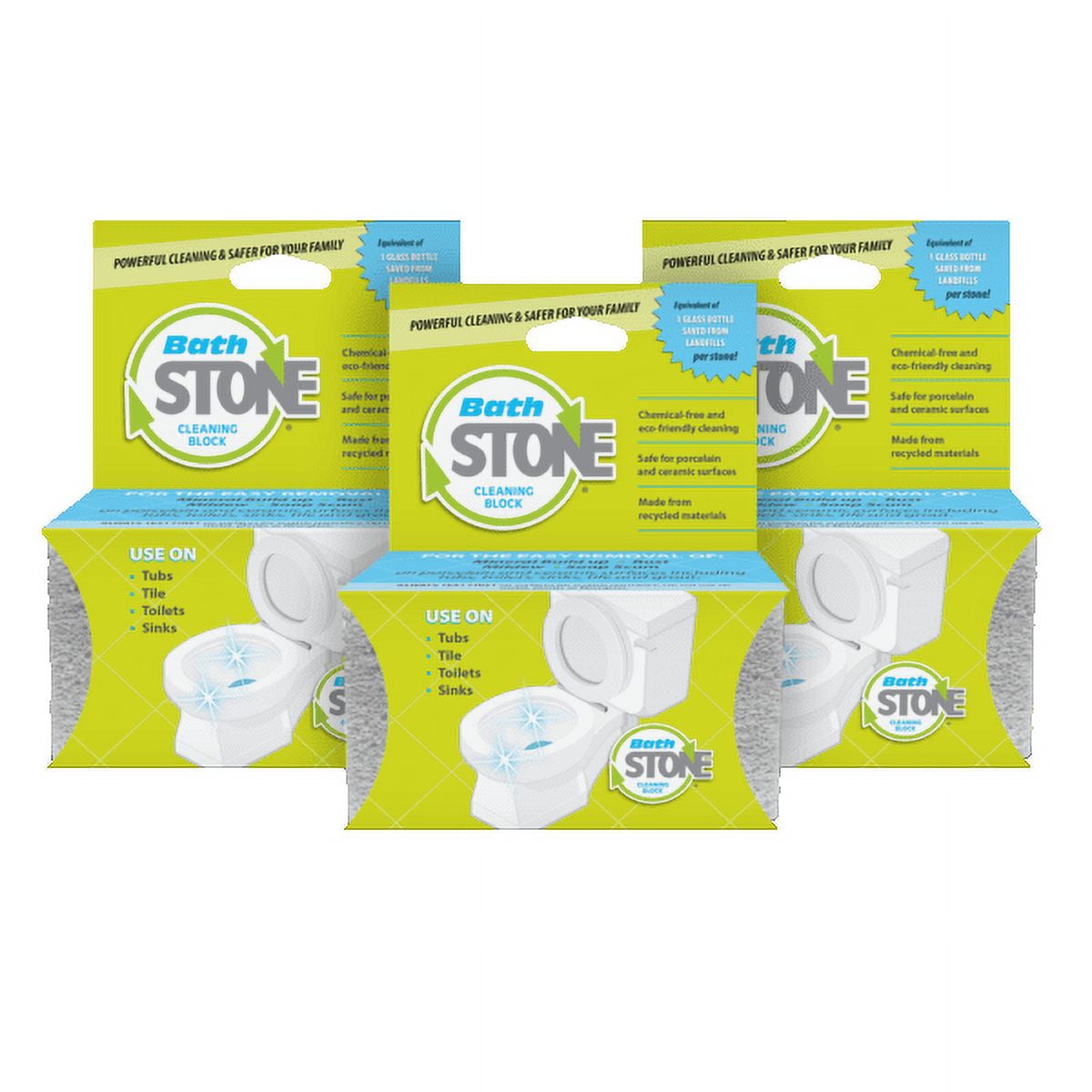 BathStone Cleaning Block 3-Pack, Chemical-Free Eco-Friendly Bathroom Cleaner