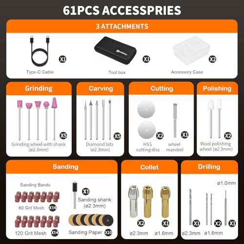 Cordless Rotary Tool Kit with 61 Accessories