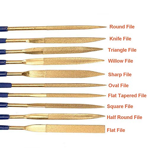 10pcs Titanium Finish Diamond Needle File Set