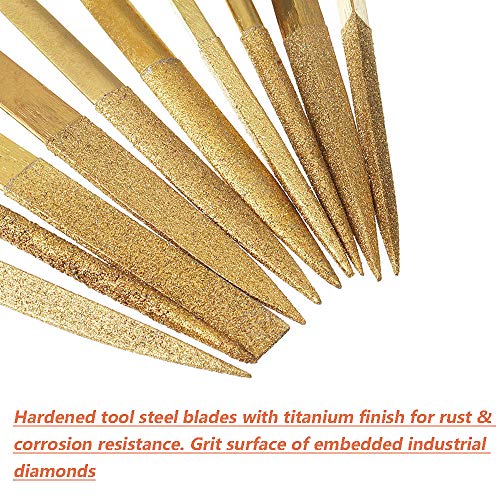 10pcs Titanium Finish Diamond Needle File Set