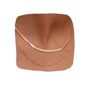 Gold Herringbone & Thin Chain Necklace Set