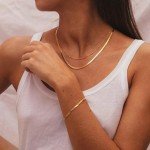 Gold Herringbone & Thin Chain Necklace Set