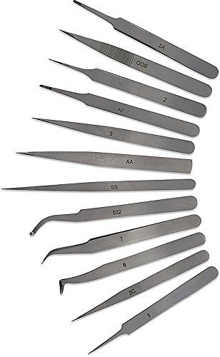 12-Piece Precision Tweezer Set by EURO TOOL