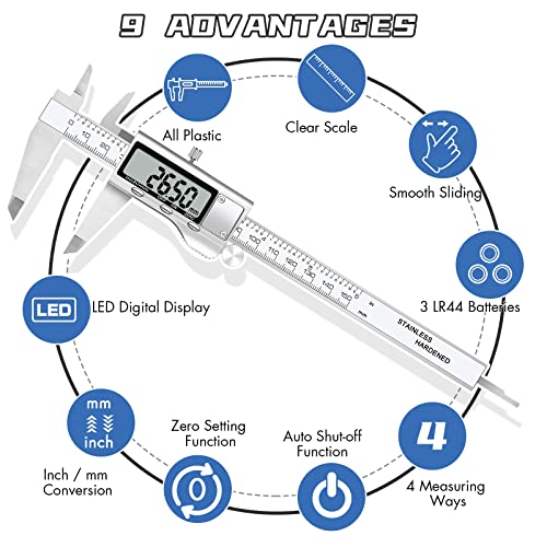 Digital Calipers: Stainless Steel 6 Inch Vernier