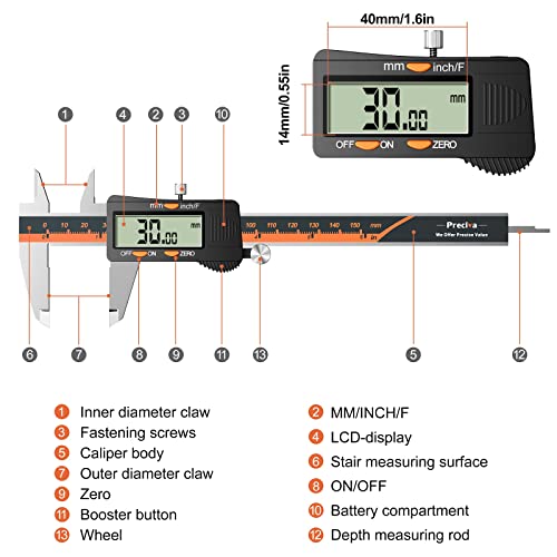 Preciva Electronic Stainless Steel Caliper - Large LCD