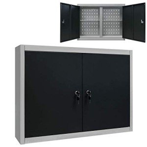 Wall-Mounted Metal Tool Cabinet with Adjustable Shelves