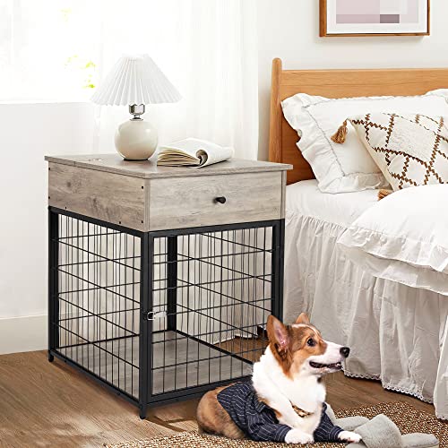 Wooden Dog Crate with Storage and Flip Top