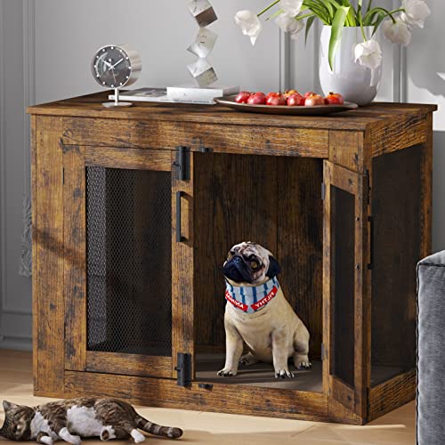 Rustic Brown Wooden Dog Crate Table - Small Dogs