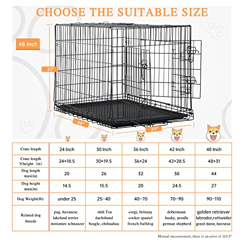 48" Double Door Metal Dog Crate with Divider Panel