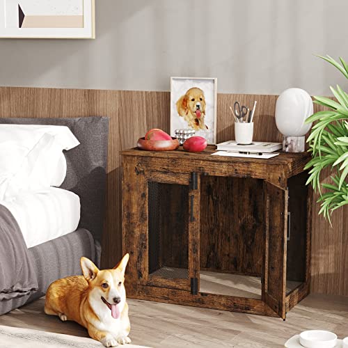 Rustic Brown Wooden Dog Crate Table - Small Dogs