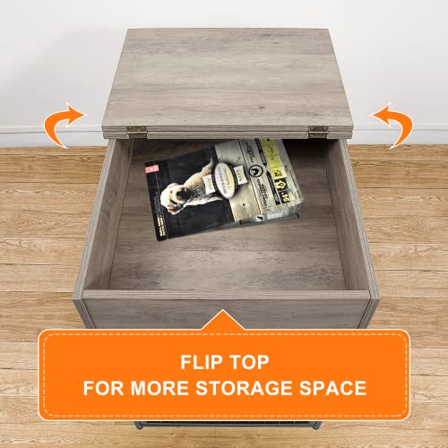 Wooden Dog Crate with Storage and Flip Top