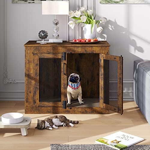 Rustic Brown Wooden Dog Crate Table - Small Dogs