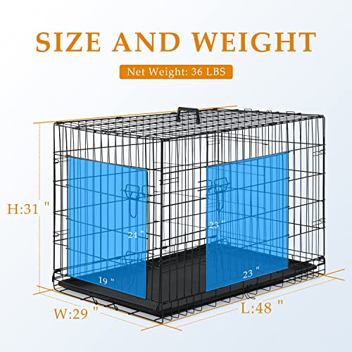 48" Double Door Metal Dog Crate with Divider Panel