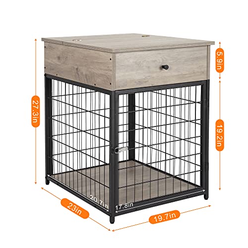 Wooden Dog Crate with Storage and Flip Top