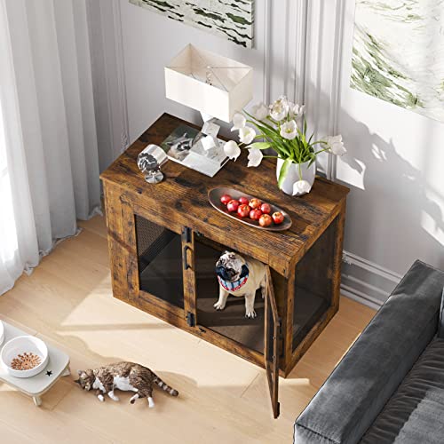 Rustic Brown Wooden Dog Crate Table - Small Dogs