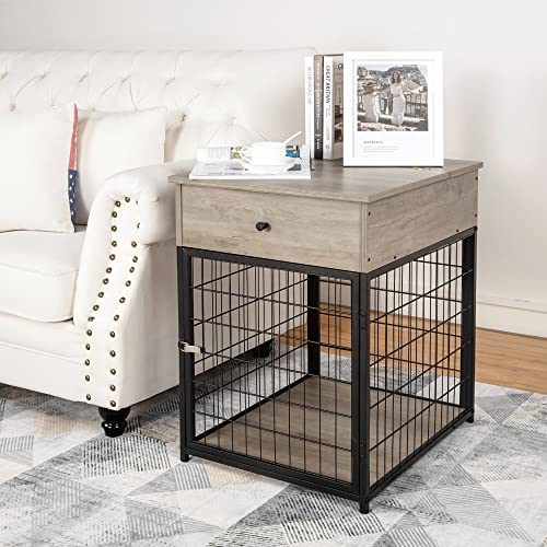 Wooden Dog Crate with Storage and Flip Top