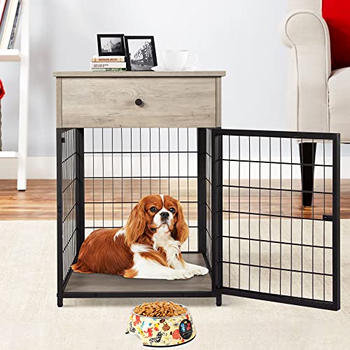 Wooden Dog Crate with Storage and Flip Top