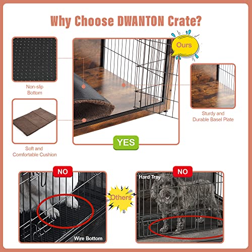 DWANTON Rustic Brown Dog Crate Furniture with Cushion