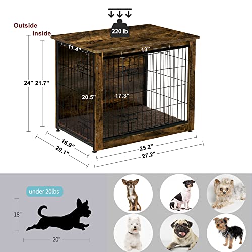 DWANTON Rustic Brown Dog Crate Furniture with Cushion