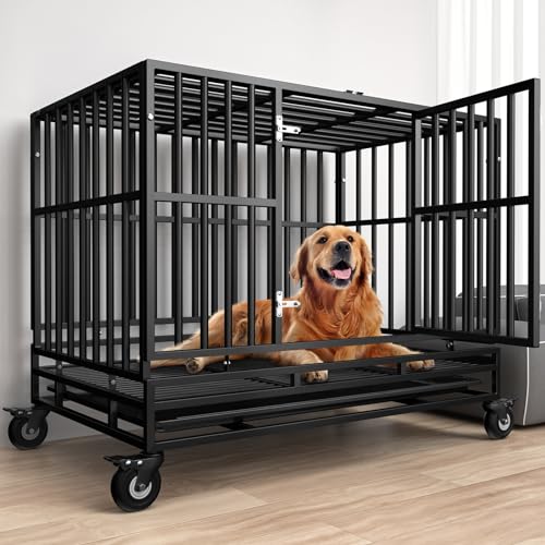 Gimars XXL Dog Crate with Lockable Wheels & Triple Doors