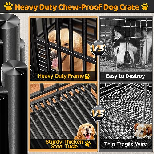 Gimars XXL Dog Crate with Lockable Wheels & Triple Doors