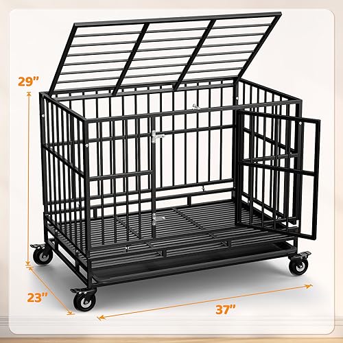 Gimars XXL Dog Crate with Lockable Wheels & Triple Doors