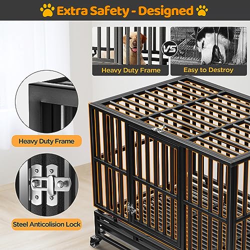 Gimars XXL Dog Crate with Lockable Wheels & Triple Doors