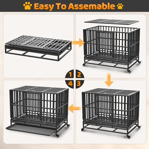 Gimars XXL Dog Crate with Lockable Wheels & Triple Doors