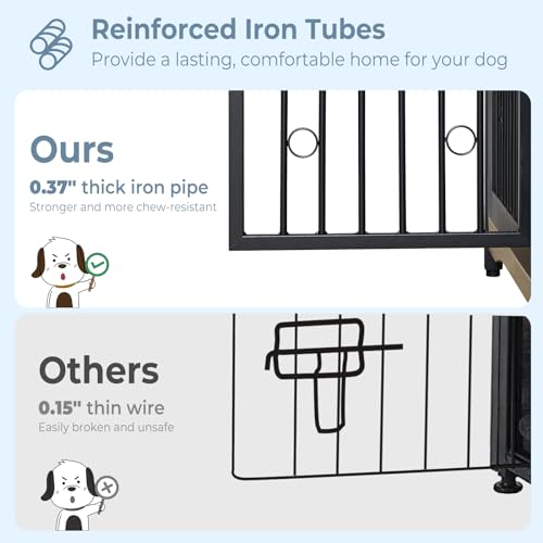 Large Breed Dog Crate Furniture with Cushion, Double Rooms