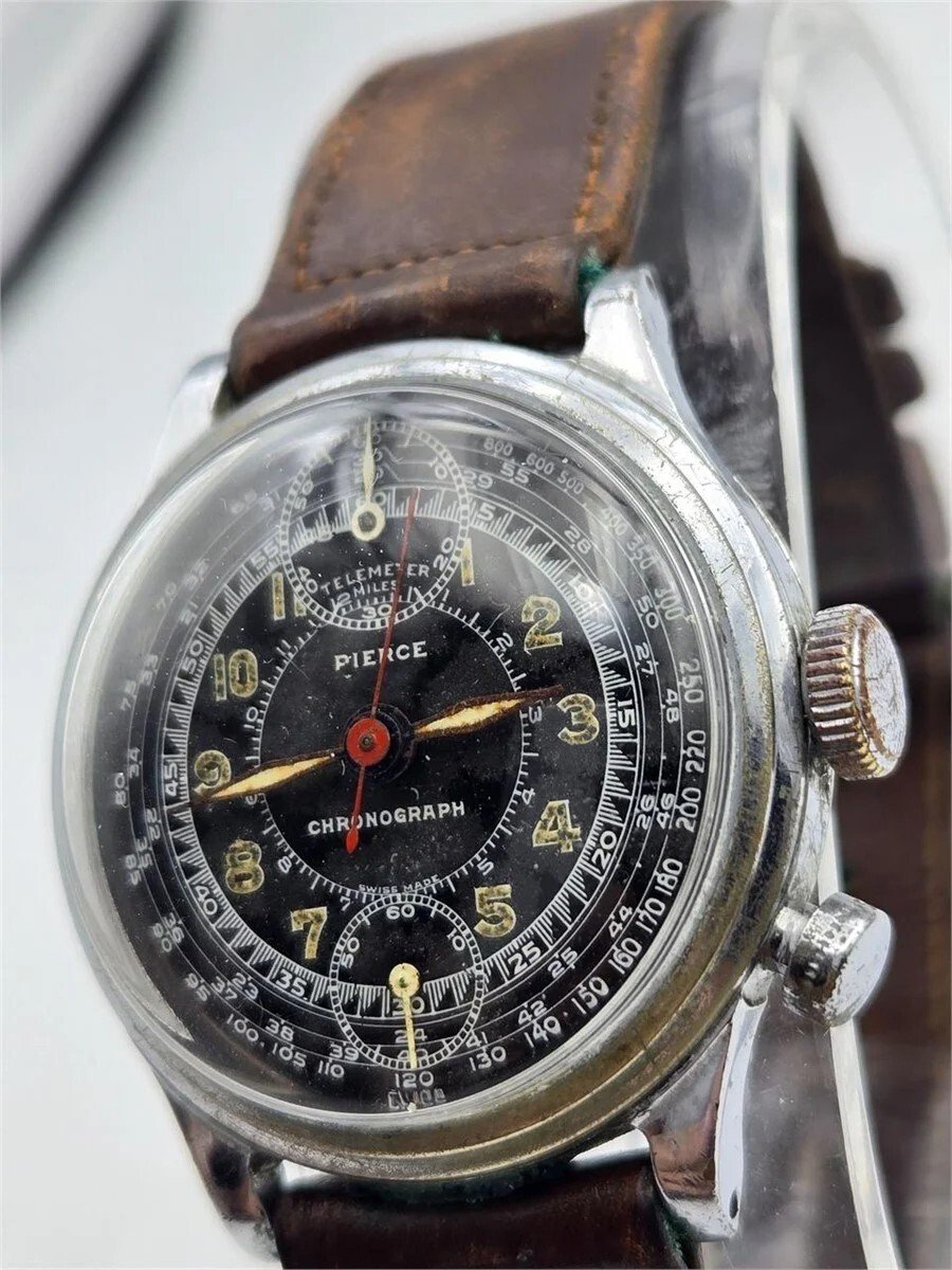 1940s Pierce Swiss Military Monopusher Chronograph Watch