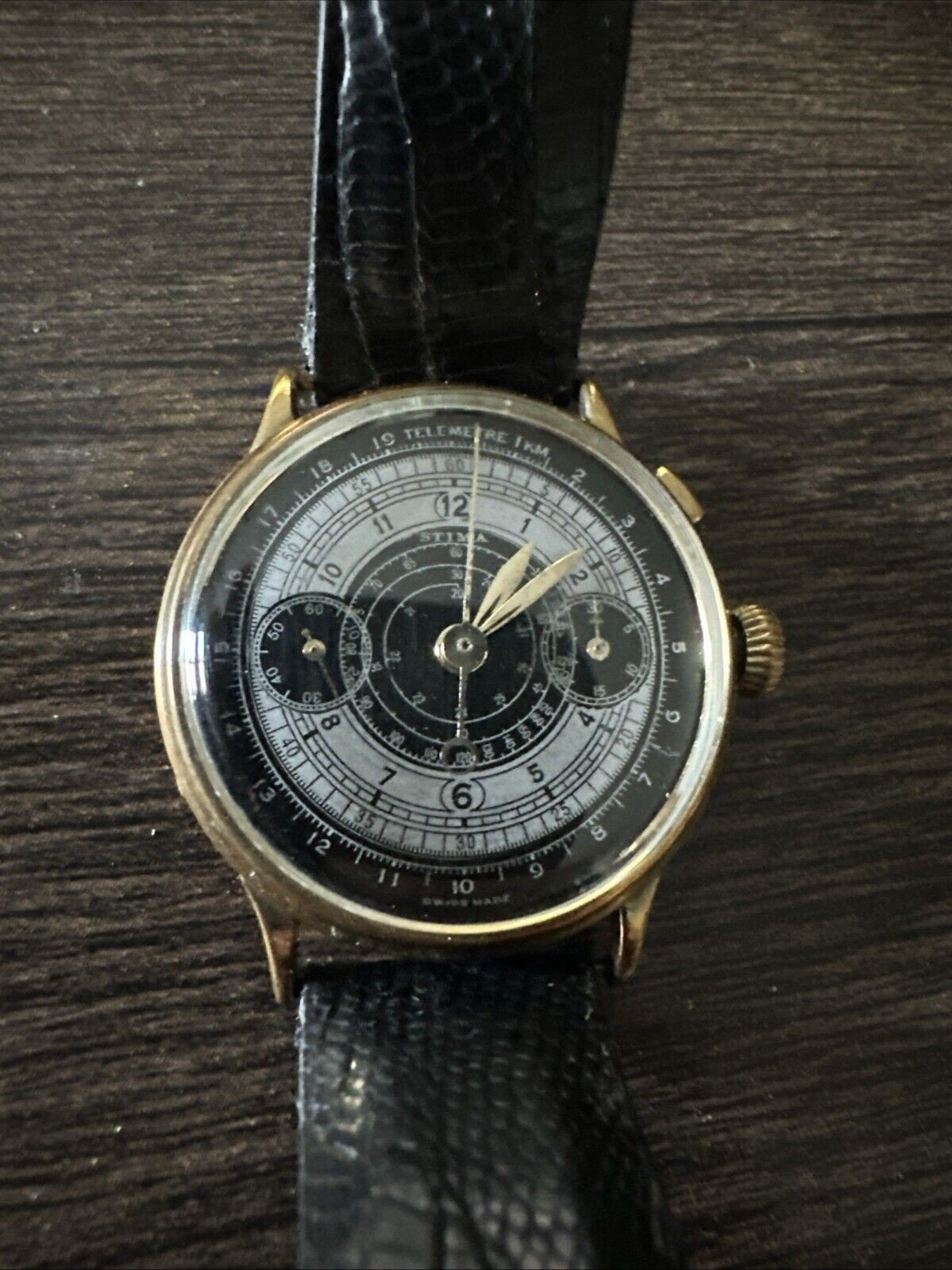 34mm Vintage Gold Monopusher Watch - Hunter Case