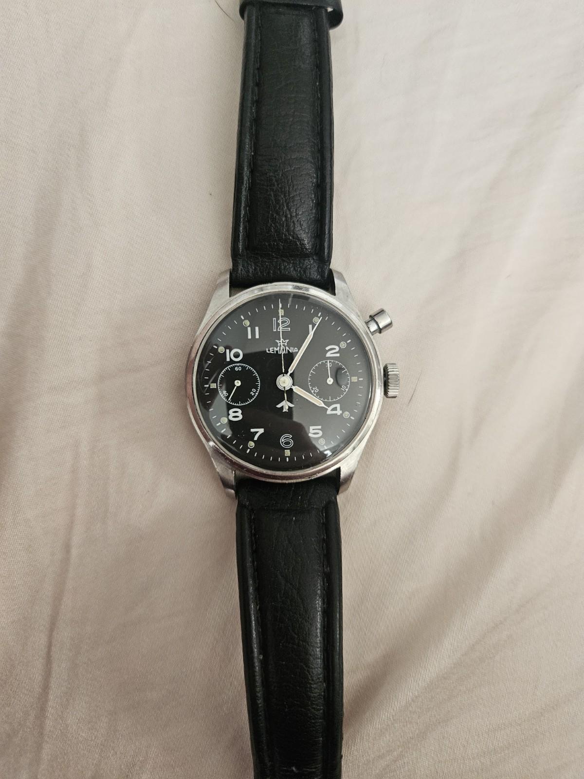Lemania Monopusher Royal Navy Chronograph Watch