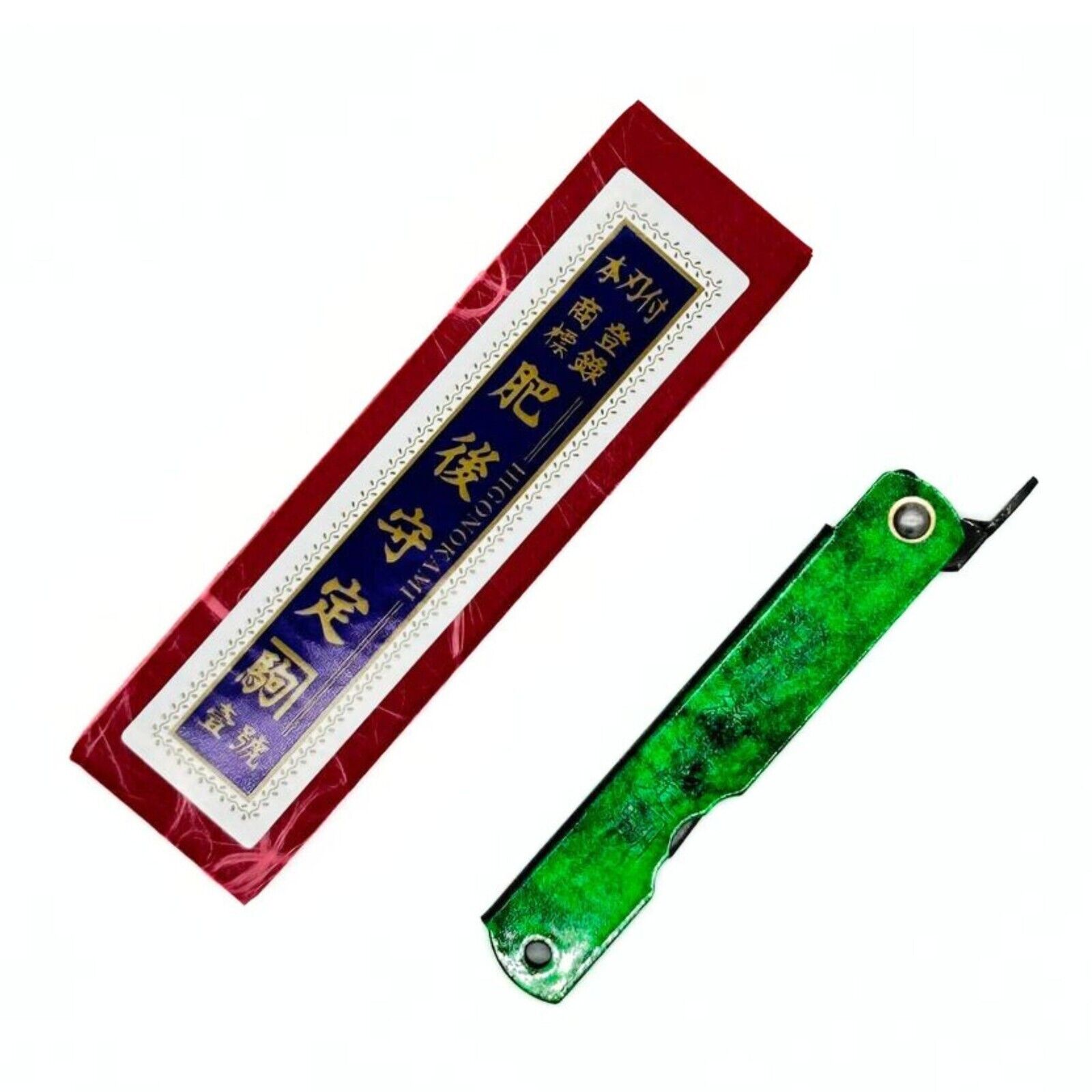 Higonokami Folding Knife, Authentic HISUI Steel, Black & Jade