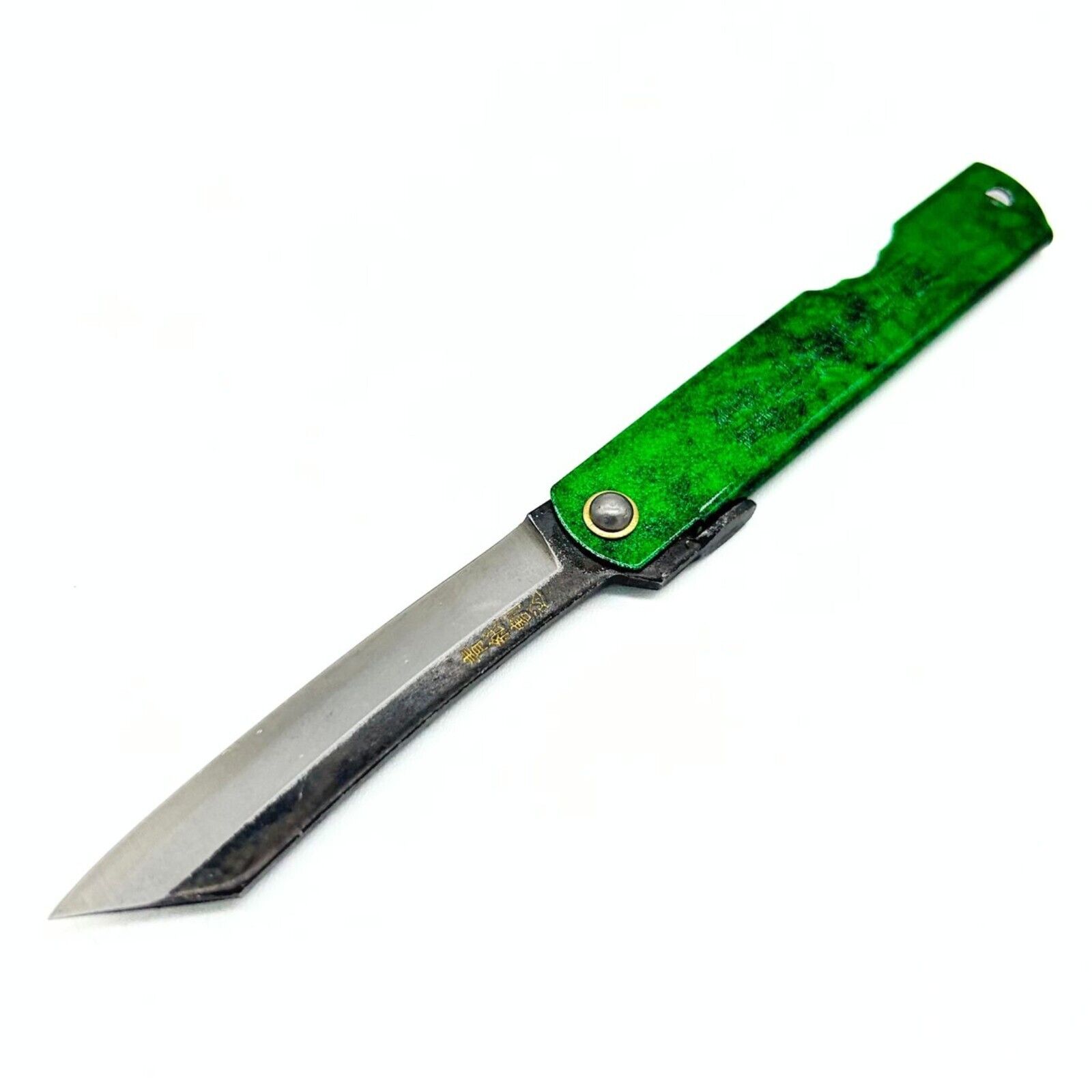 Higonokami Folding Knife, Authentic HISUI Steel, Black & Jade