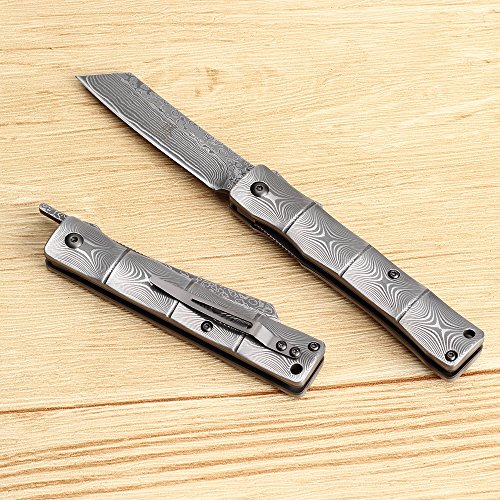 KATSU Handmade Bamboo Damascus Steel Folding Knife