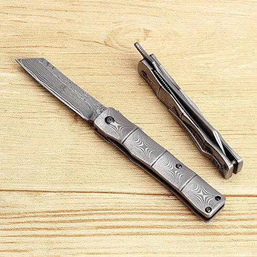 KATSU Handmade Bamboo Damascus Steel Folding Knife