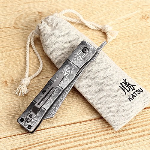 KATSU Handmade Bamboo Damascus Steel Folding Knife